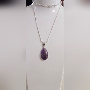 Natural Amethyst Purple Teardrop Pendant Necklace Item 04